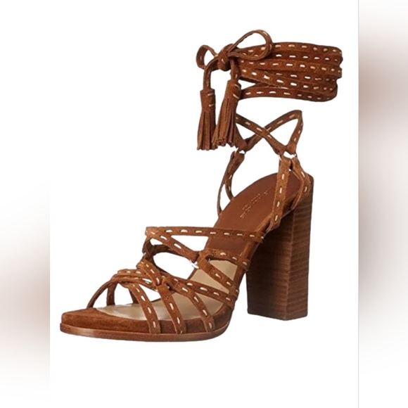 Michael Kors Collection Rowan Suede Heeled Sandal Brown with Tassel Detail - Picture 7 of 8